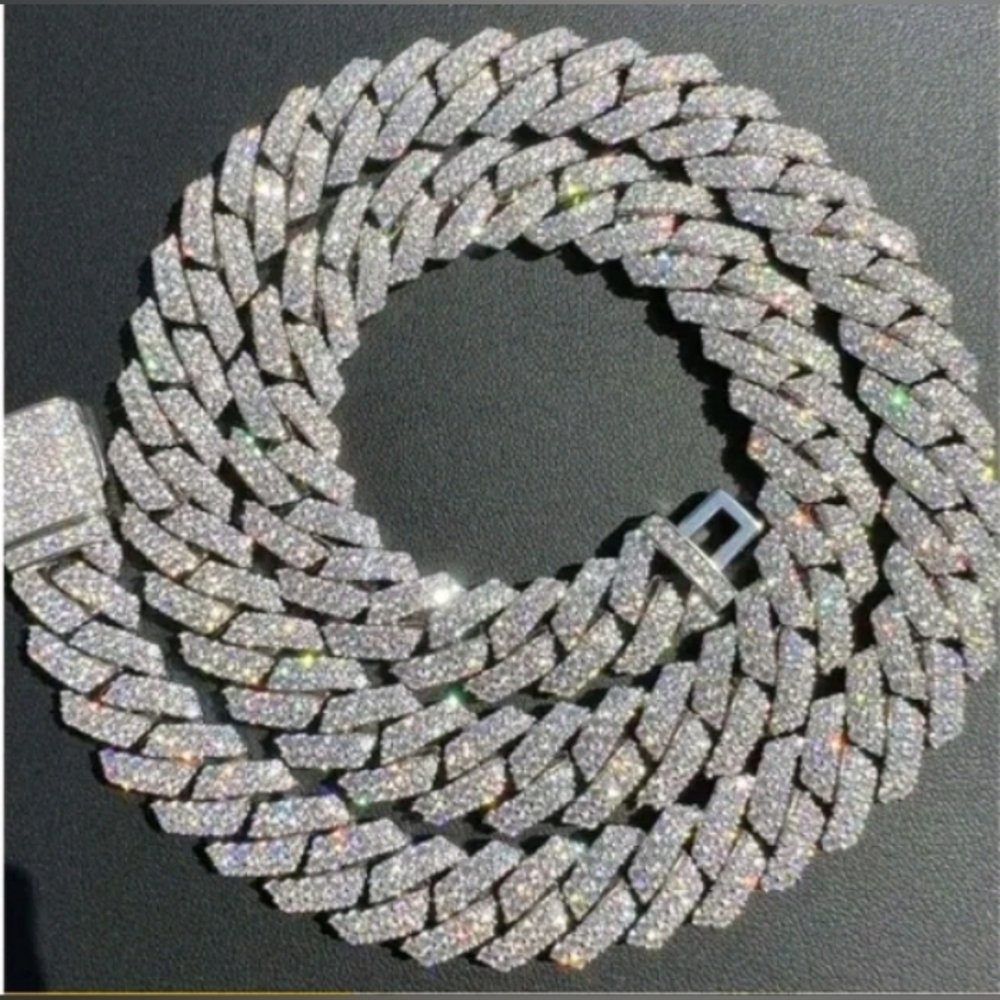 Moissanite 14 Millimeter Sterling 925 Cuban 20" Lenghth NEW